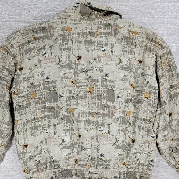 Vtg EVR Silk Bomber Jacket Womens XL Green Floral Tulips Camo Zip Up Streetwear - Picture 5 of 14